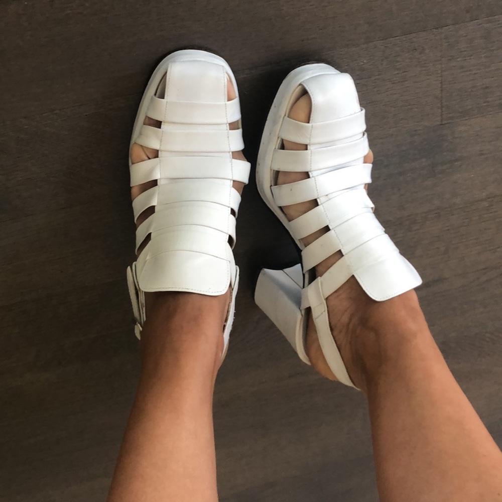 Vintage Italian White Leather Platform Sandals